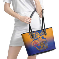 Hawaiki Nui Va'a Solo French Polynesia Leather Tote Bag Sunset Color LT03 - Polynesian Pride