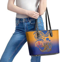 Hawaiki Nui Va'a Solo French Polynesia Leather Tote Bag Sunset Color LT03 - Polynesian Pride