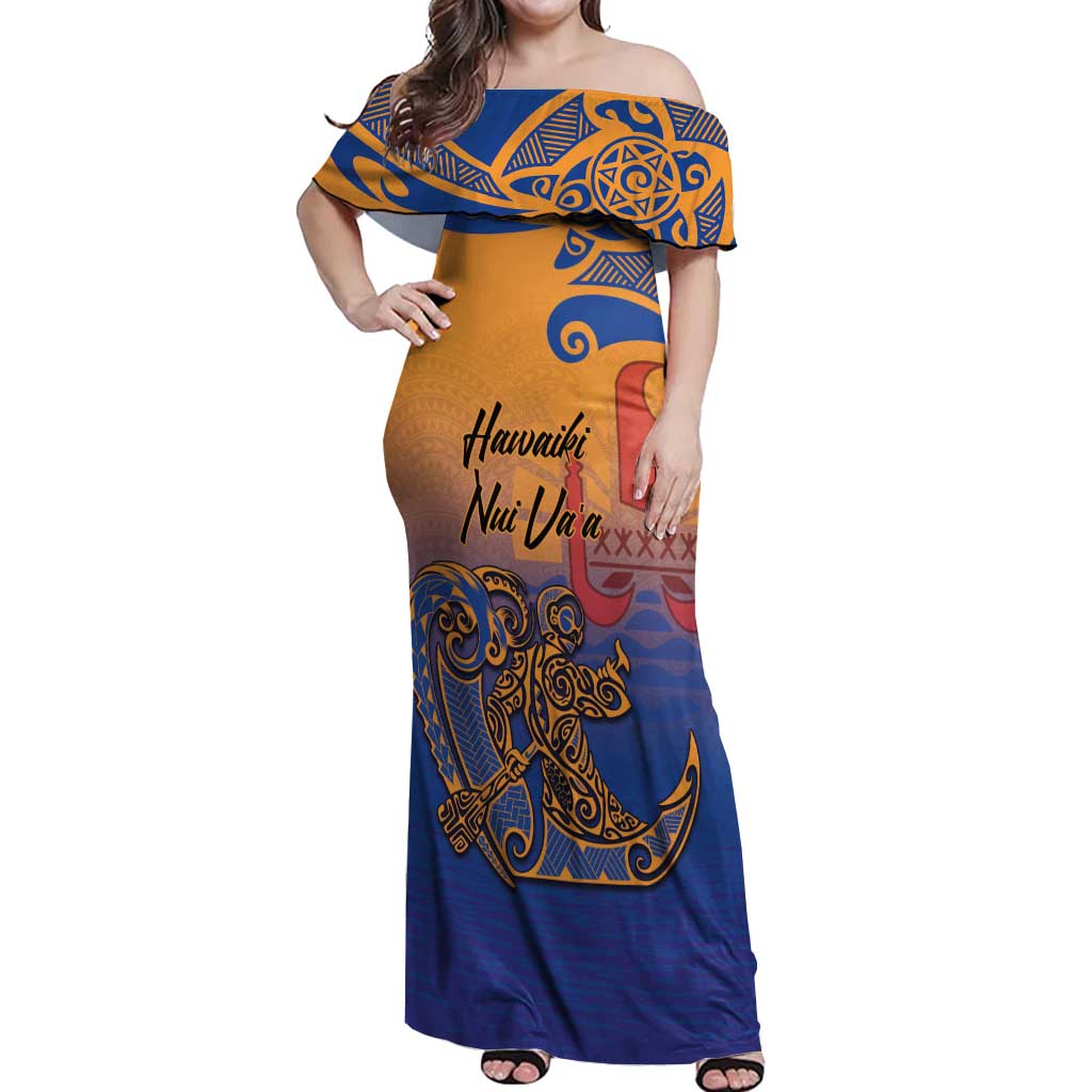 Hawaiki Nui Va'a Solo French Polynesia Off Shoulder Maxi Dress Sunset Color LT03 Women Yellow - Polynesian Pride