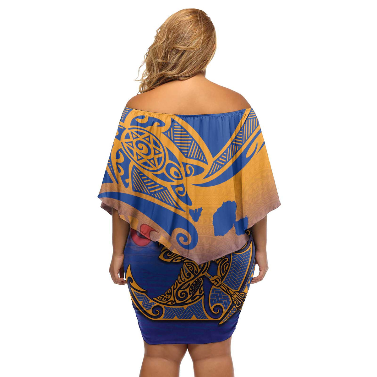 Hawaiki Nui Va'a Solo French Polynesia Off Shoulder Short Dress Sunset Color LT03 - Polynesian Pride