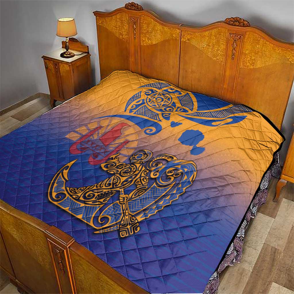 Hawaiki Nui Va'a Solo French Polynesia Quilt Sunset Color