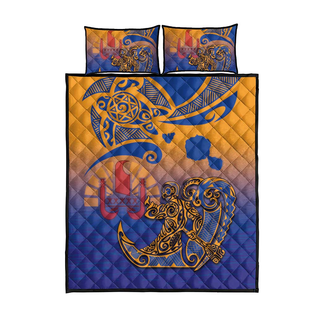 Hawaiki Nui Va'a Solo French Polynesia Quilt Bed Set Sunset Color LT03 - Polynesian Pride