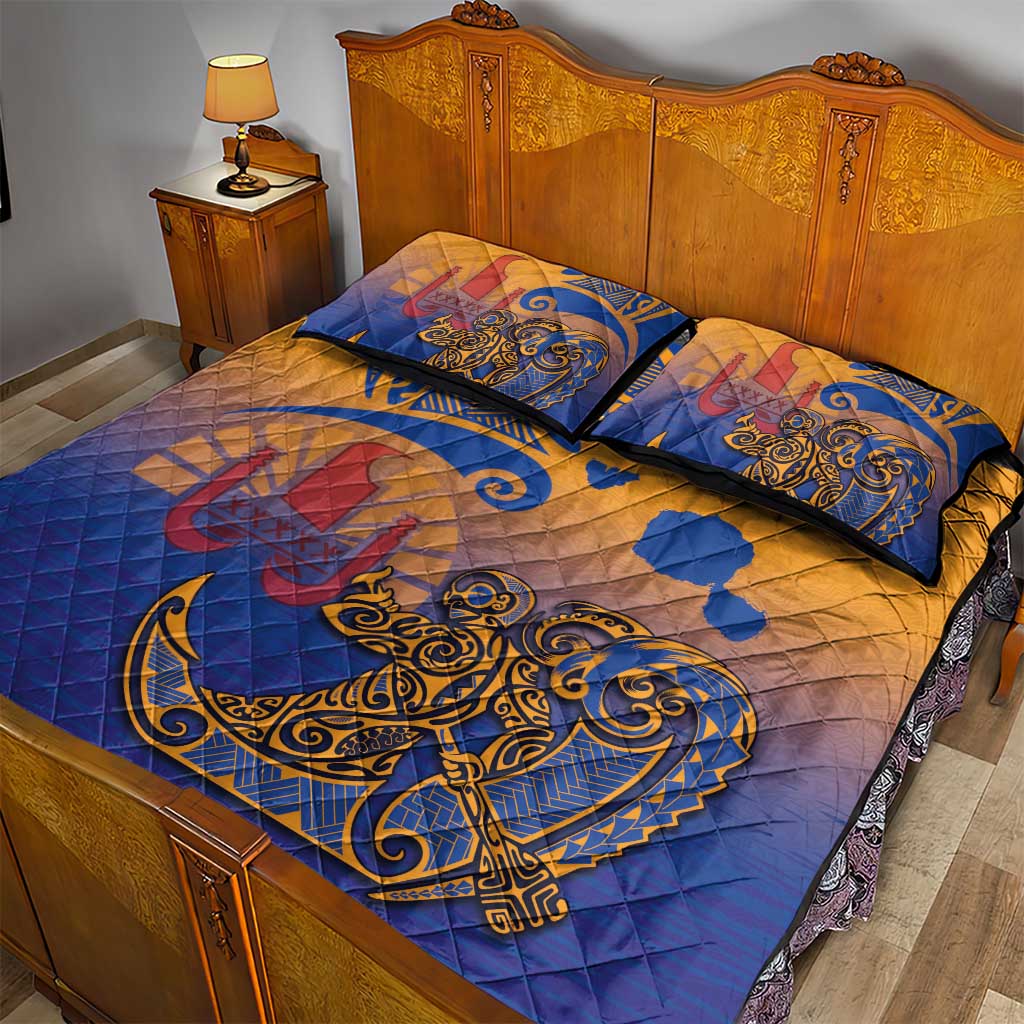 Hawaiki Nui Va'a Solo French Polynesia Quilt Bed Set Sunset Color LT03 - Polynesian Pride