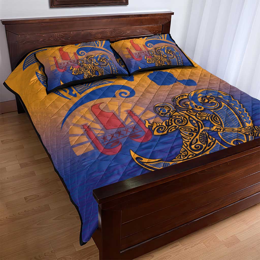 Hawaiki Nui Va'a Solo French Polynesia Quilt Bed Set Sunset Color LT03 - Polynesian Pride