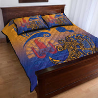 Hawaiki Nui Va'a Solo French Polynesia Quilt Bed Set Sunset Color LT03 - Polynesian Pride
