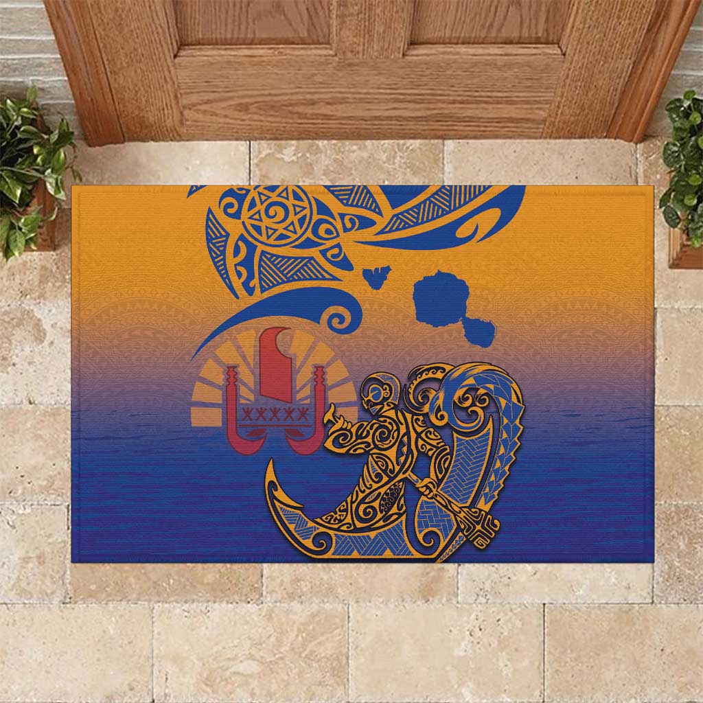 Hawaiki Nui Va'a Solo French Polynesia Rubber Doormat Sunset Color