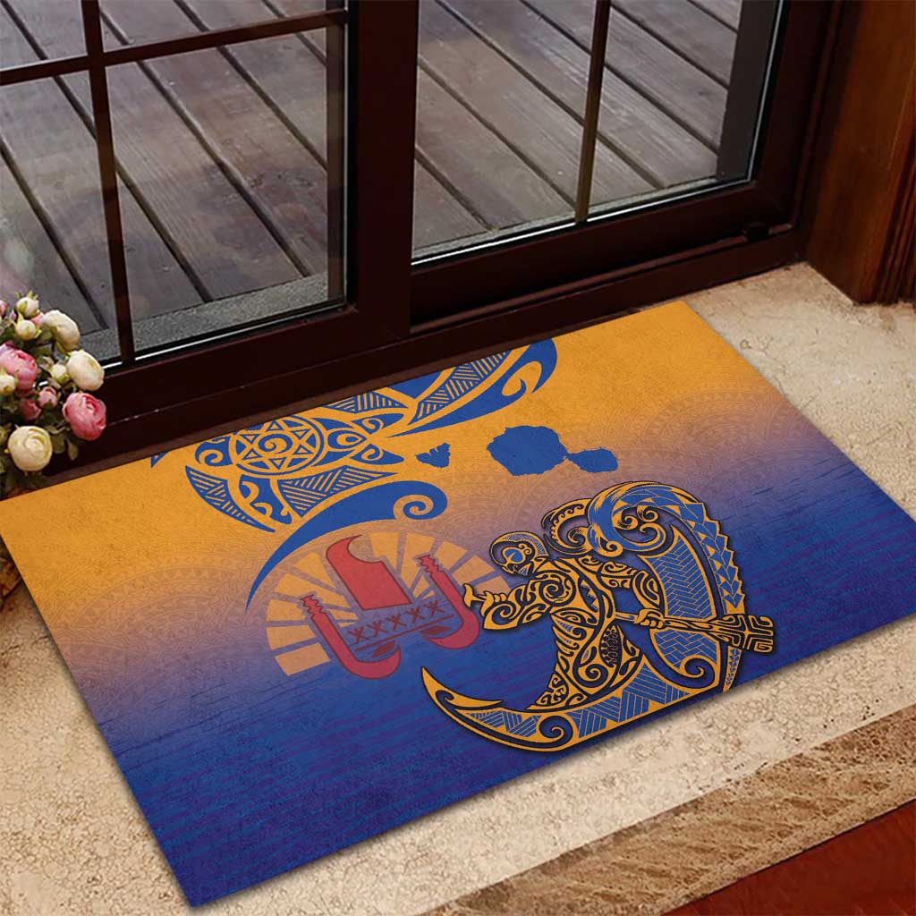 Hawaiki Nui Va'a Solo French Polynesia Rubber Doormat Sunset Color LT03 - Polynesian Pride