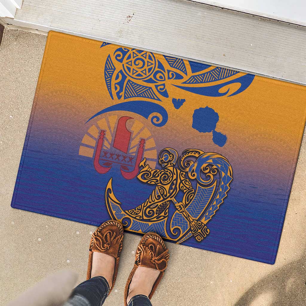 Hawaiki Nui Va'a Solo French Polynesia Rubber Doormat Sunset Color LT03 - Polynesian Pride