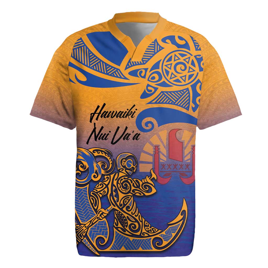 Hawaiki Nui Va'a Solo French Polynesia Rugby Jersey Sunset Color LT03 Yellow - Polynesian Pride