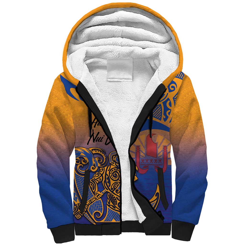 Hawaiki Nui Va'a Solo French Polynesia Sherpa Hoodie Sunset Color