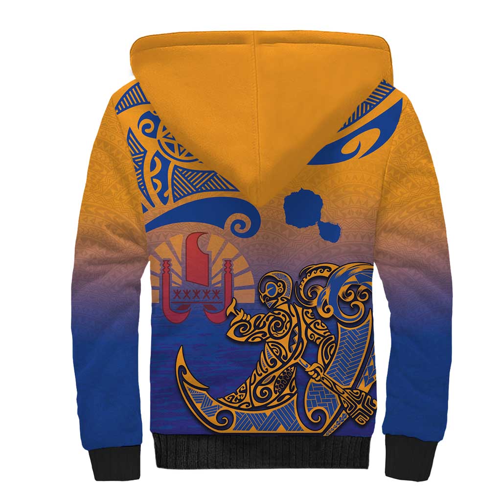 Hawaiki Nui Va'a Solo French Polynesia Sherpa Hoodie Sunset Color LT03 - Polynesian Pride