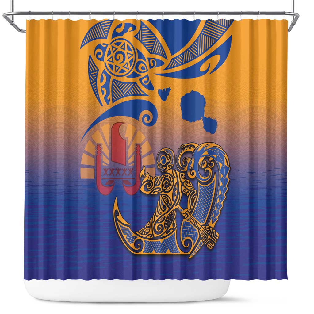 Hawaiki Nui Va'a Solo French Polynesia Shower Curtain Sunset Color