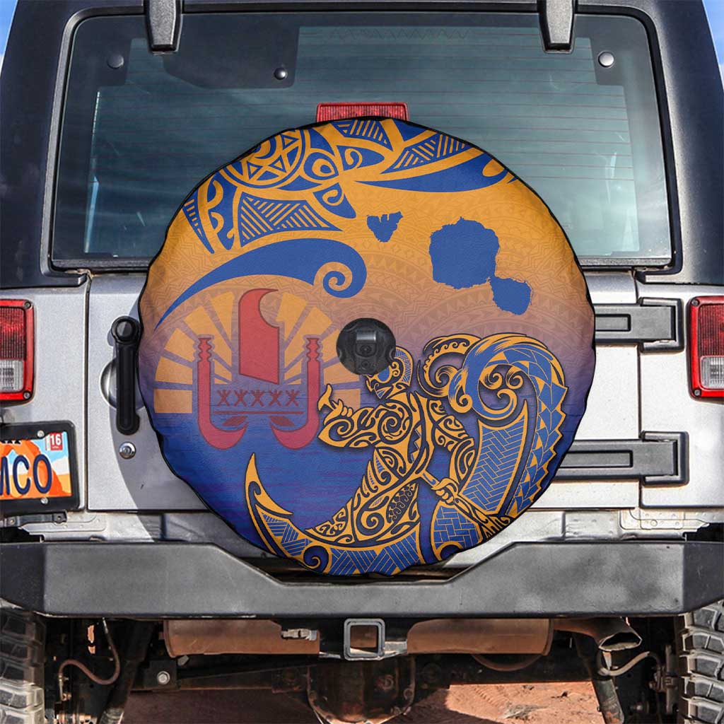 Hawaiki Nui Va'a Solo French Polynesia Spare Tire Cover Sunset Color