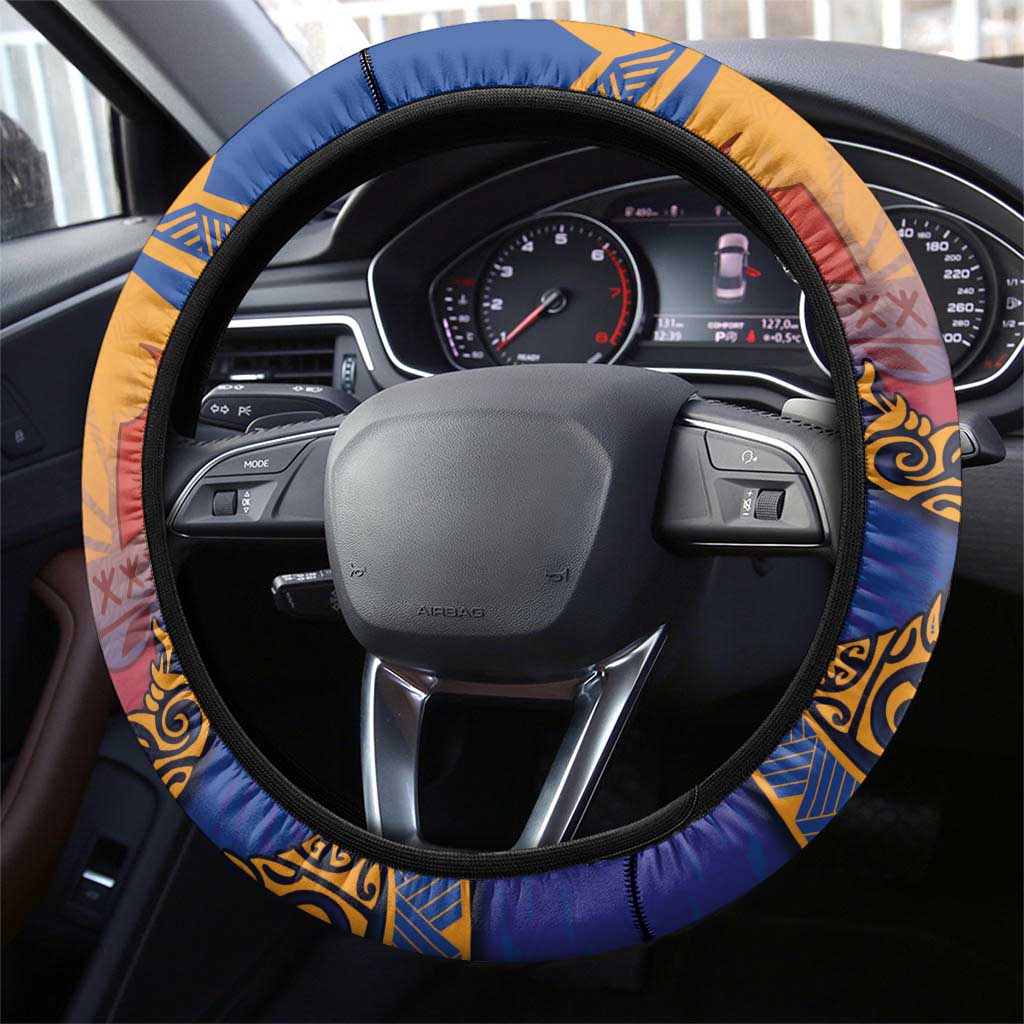 Hawaiki Nui Va'a Solo French Polynesia Steering Wheel Cover Sunset Color LT03 - Polynesian Pride