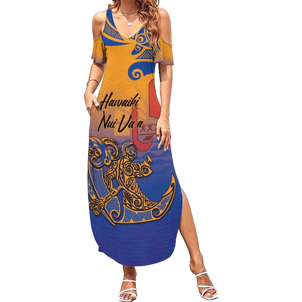 Hawaiki Nui Va'a Solo French Polynesia Summer Maxi Dress Sunset Color LT03 Women Yellow - Polynesian Pride