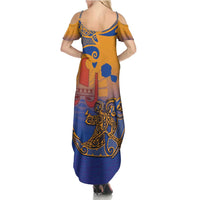 Hawaiki Nui Va'a Solo French Polynesia Summer Maxi Dress Sunset Color LT03 - Polynesian Pride