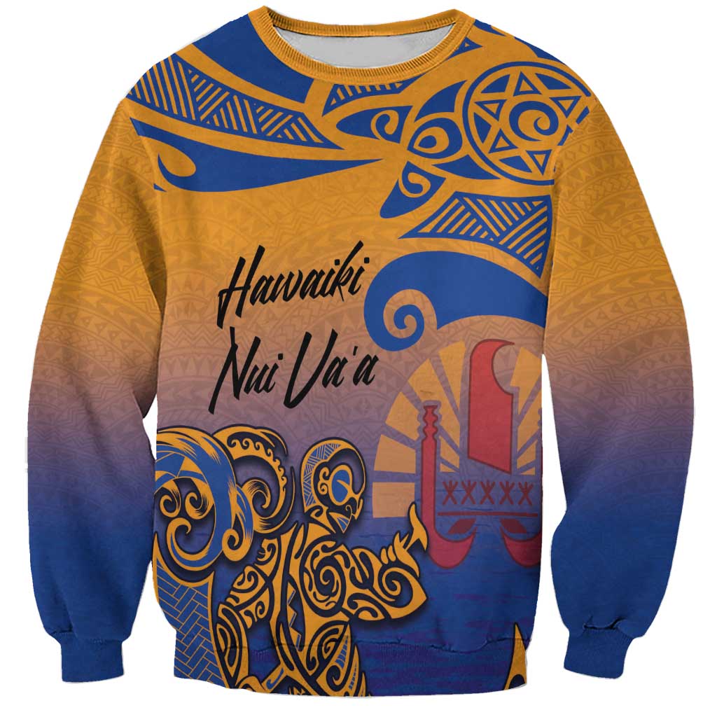 Hawaiki Nui Va'a Solo French Polynesia Sweatshirt Sunset Color LT03 Unisex Yellow - Polynesian Pride