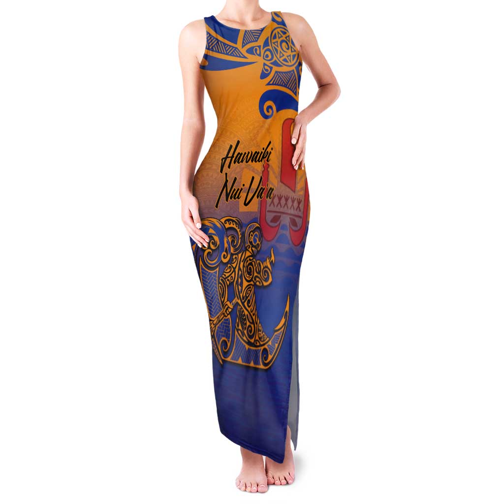 Hawaiki Nui Va'a Solo French Polynesia Tank Maxi Dress Sunset Color LT03 Women Yellow - Polynesian Pride