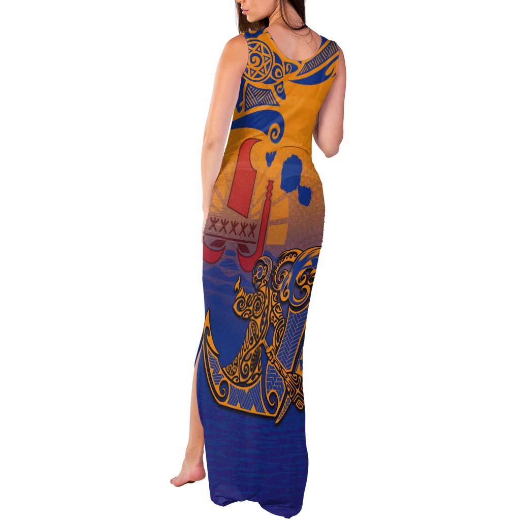 Hawaiki Nui Va'a Solo French Polynesia Tank Maxi Dress Sunset Color LT03 - Polynesian Pride