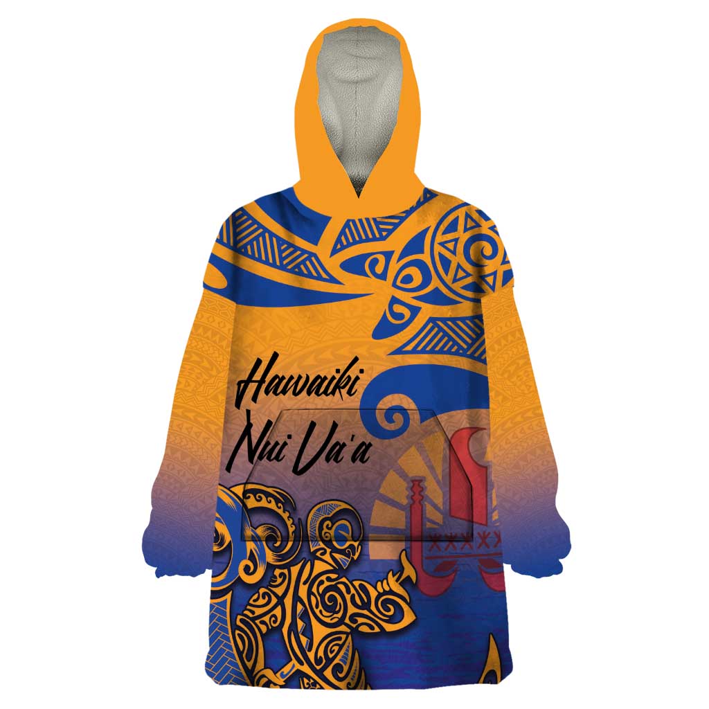 Hawaiki Nui Va'a Solo French Polynesia Wearable Blanket Hoodie Sunset Color