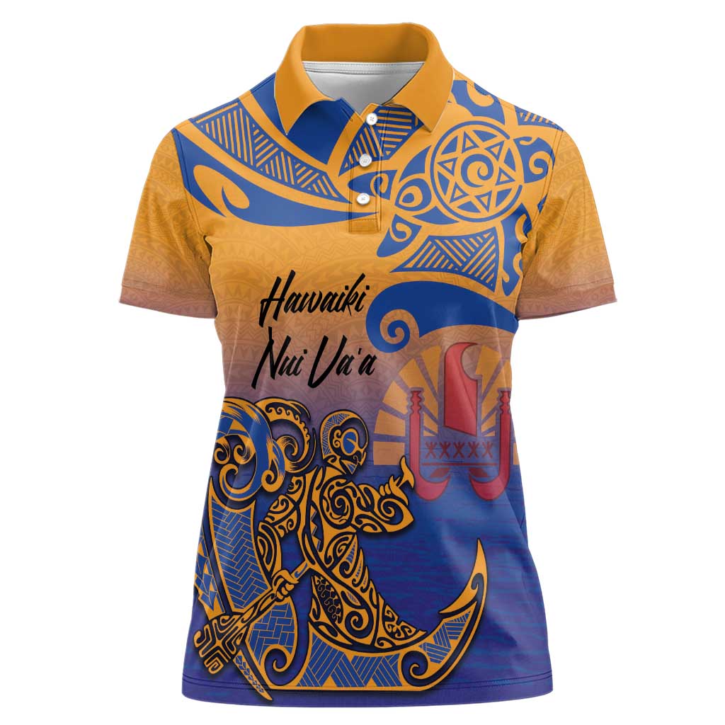 Hawaiki Nui Va'a Solo French Polynesia Women Polo Shirt Sunset Color