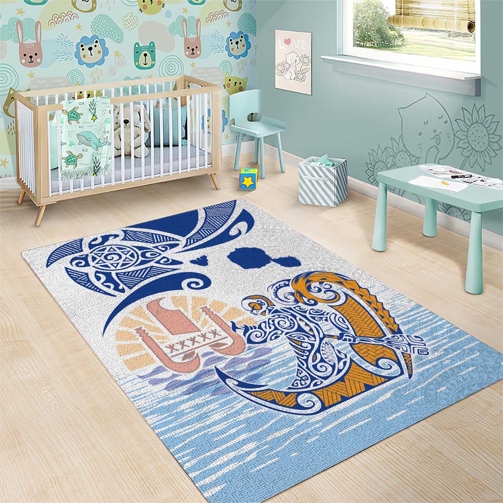 Hawaiki Nui Va'a Solo French Polynesia Area Rug Blue Color