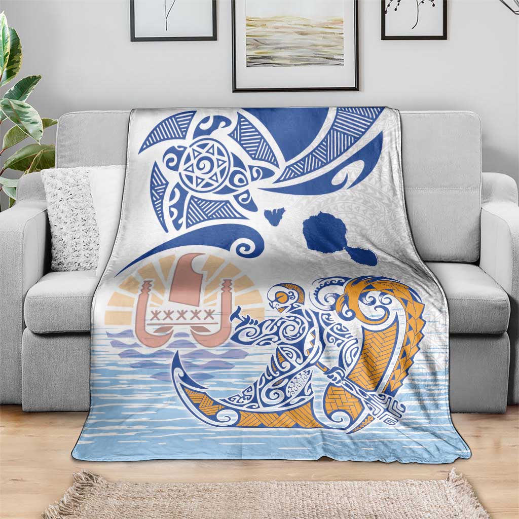 Hawaiki Nui Va'a Solo French Polynesia Blanket Blue Color LT03 - Polynesian Pride