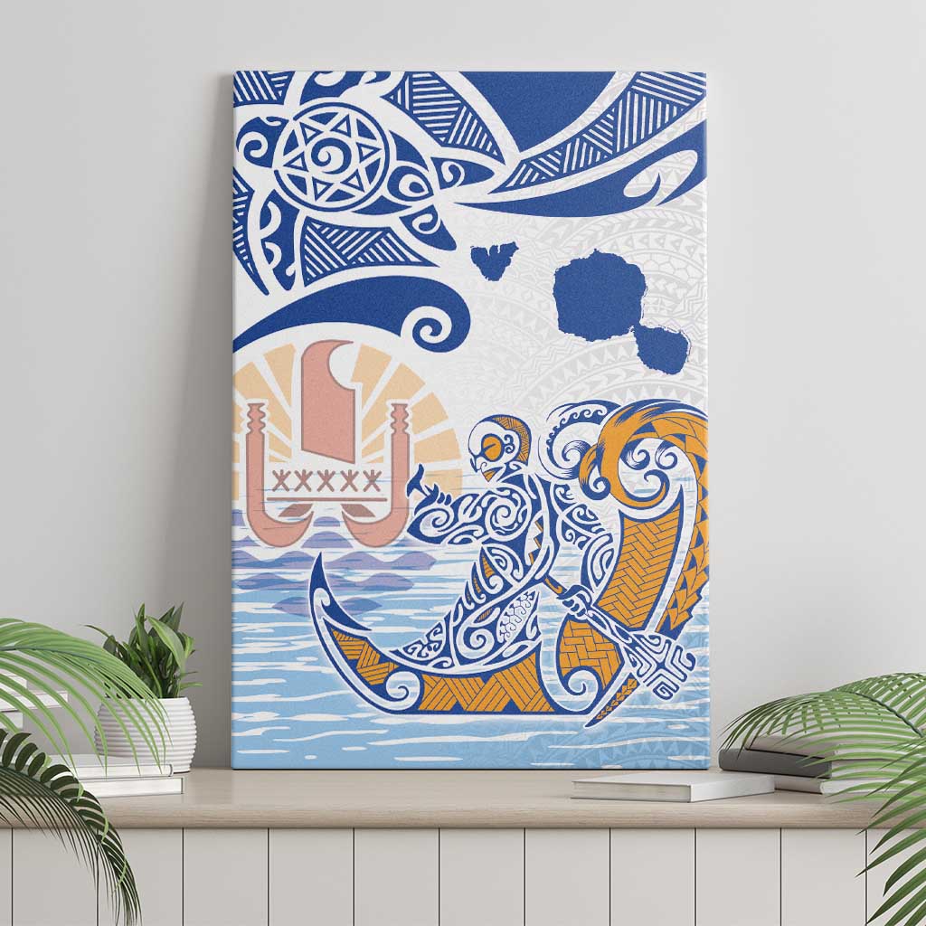 Hawaiki Nui Va'a Solo French Polynesia Canvas Wall Art Blue Color LT03 - Polynesian Pride