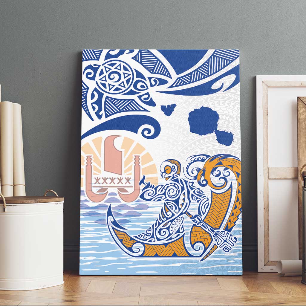 Hawaiki Nui Va'a Solo French Polynesia Canvas Wall Art Blue Color LT03 - Polynesian Pride