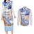 Hawaiki Nui Va'a Solo French Polynesia Couples Matching Long Sleeve Bodycon Dress and Long Sleeve Button Shirt Blue Color