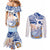 Hawaiki Nui Va'a Solo French Polynesia Couples Matching Mermaid Dress and Long Sleeve Button Shirt Blue Color