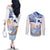 Hawaiki Nui Va'a Solo French Polynesia Couples Matching Off The Shoulder Long Sleeve Dress and Long Sleeve Button Shirt Blue Color