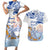 Hawaiki Nui Va'a Solo French Polynesia Couples Matching Short Sleeve Bodycon Dress and Hawaiian Shirt Blue Color