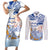 Hawaiki Nui Va'a Solo French Polynesia Couples Matching Short Sleeve Bodycon Dress and Long Sleeve Button Shirt Blue Color