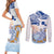 Hawaiki Nui Va'a Solo French Polynesia Couples Matching Short Sleeve Bodycon Dress and Long Sleeve Button Shirt Blue Color