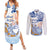 Hawaiki Nui Va'a Solo French Polynesia Couples Matching Summer Maxi Dress and Long Sleeve Button Shirt Blue Color