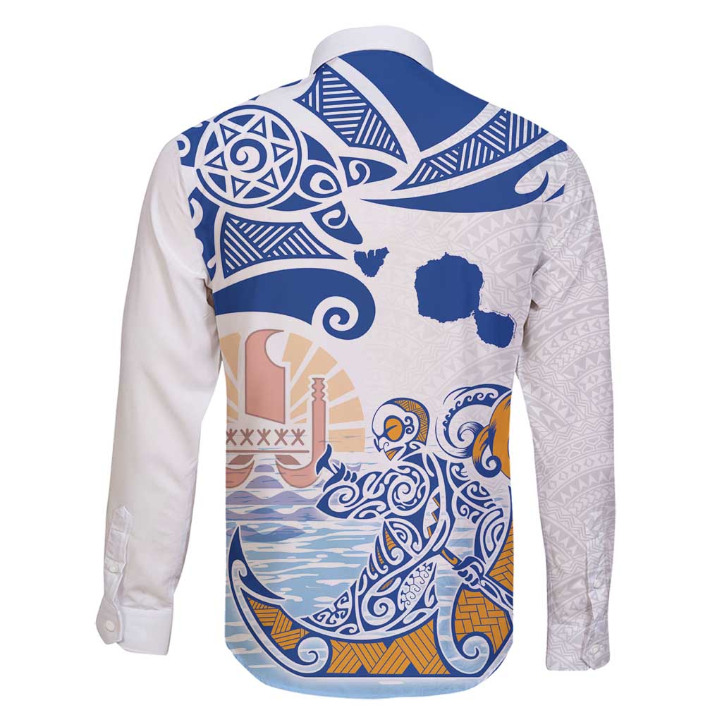 Hawaiki Nui Va'a Solo French Polynesia Family Matching Long Sleeve Bodycon Dress and Hawaiian Shirt Blue Color