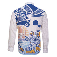 Hawaiki Nui Va'a Solo French Polynesia Family Matching Long Sleeve Bodycon Dress and Hawaiian Shirt Blue Color