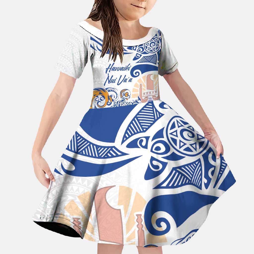Hawaiki Nui Va'a Solo French Polynesia Family Matching Mermaid Dress and Hawaiian Shirt Blue Color