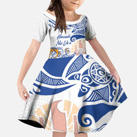 Hawaiki Nui Va'a Solo French Polynesia Family Matching Off The Shoulder Long Sleeve Dress and Hawaiian Shirt Blue Color