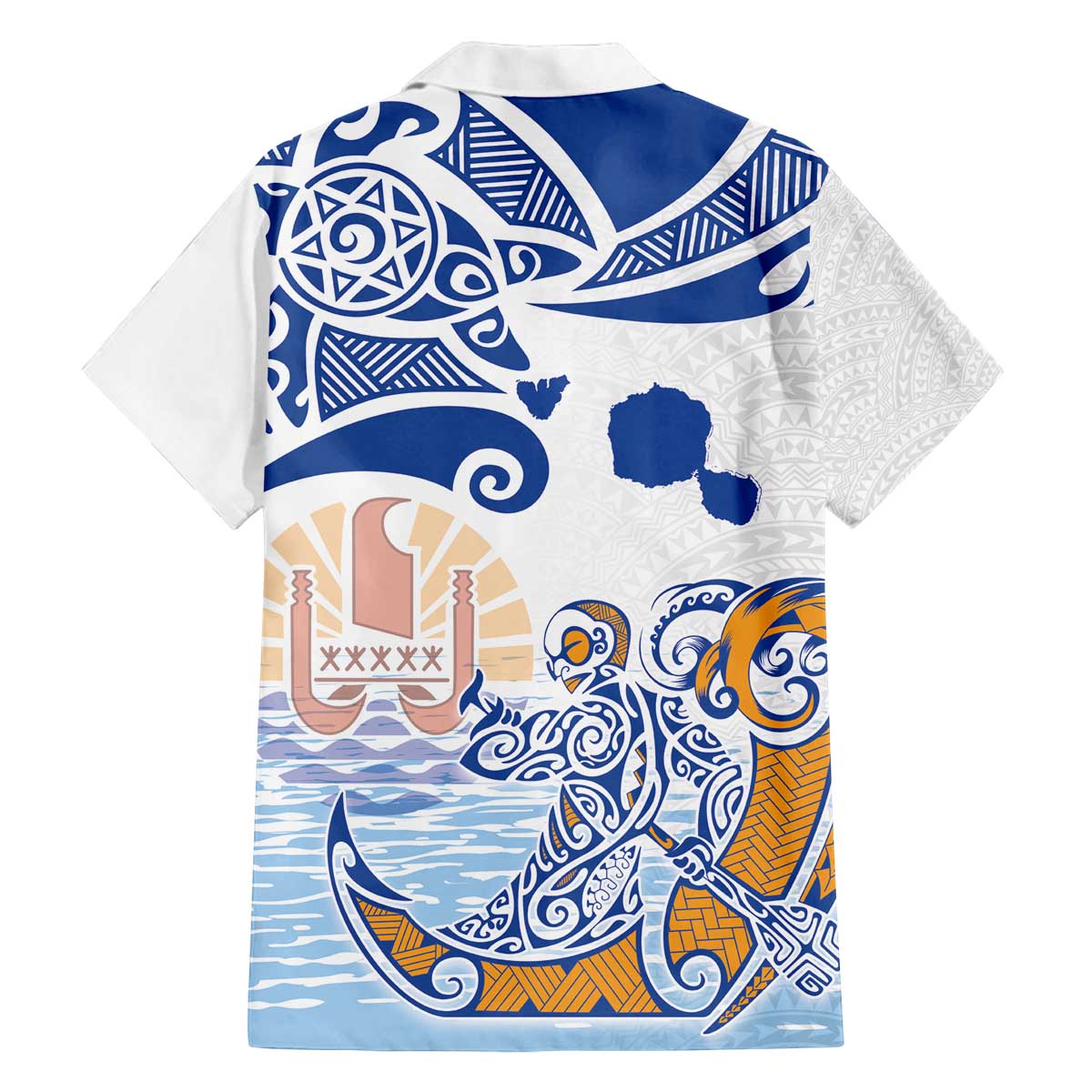 Hawaiki Nui Va'a Solo French Polynesia Family Matching Off The Shoulder Long Sleeve Dress and Hawaiian Shirt Blue Color