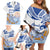 Hawaiki Nui Va'a Solo French Polynesia Family Matching Off Shoulder Short Dress and Hawaiian Shirt Blue Color