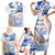 Hawaiki Nui Va'a Solo French Polynesia Family Matching Short Sleeve Bodycon Dress and Hawaiian Shirt Blue Color