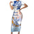 Hawaiki Nui Va'a Solo French Polynesia Family Matching Short Sleeve Bodycon Dress and Hawaiian Shirt Blue Color