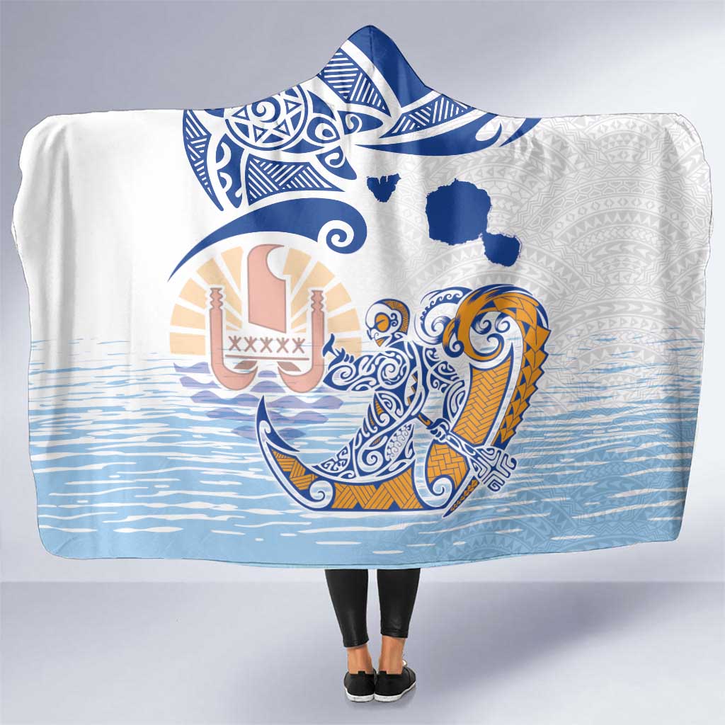 Hawaiki Nui Va'a Solo French Polynesia Hooded Blanket Blue Color