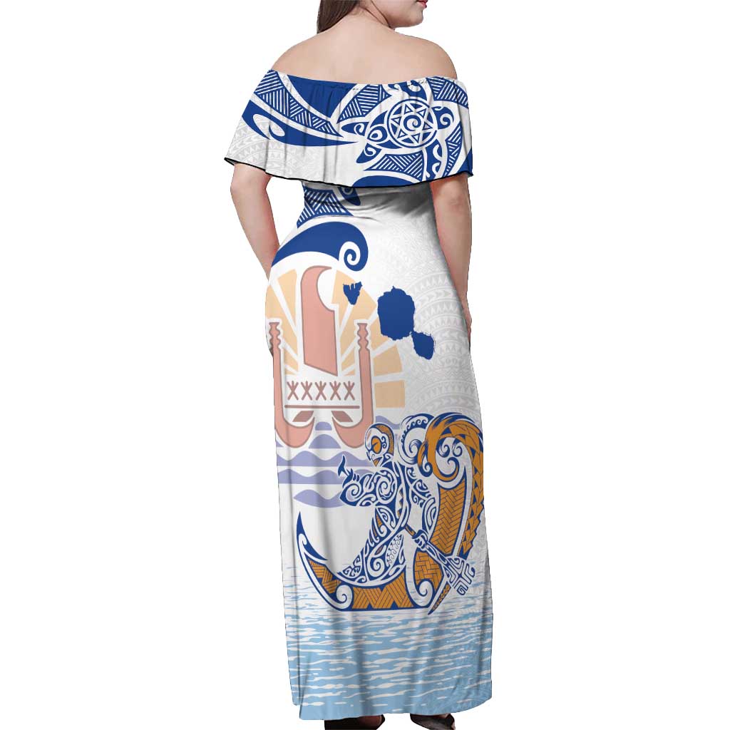 Hawaiki Nui Va'a Solo French Polynesia Off Shoulder Maxi Dress Blue Color LT03 - Polynesian Pride