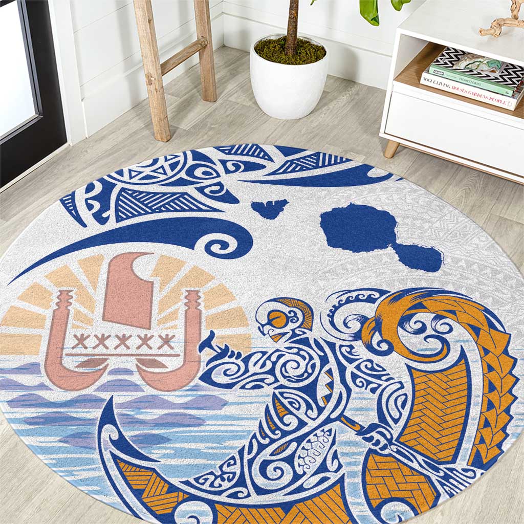 Hawaiki Nui Va'a Solo French Polynesia Round Carpet Blue Color