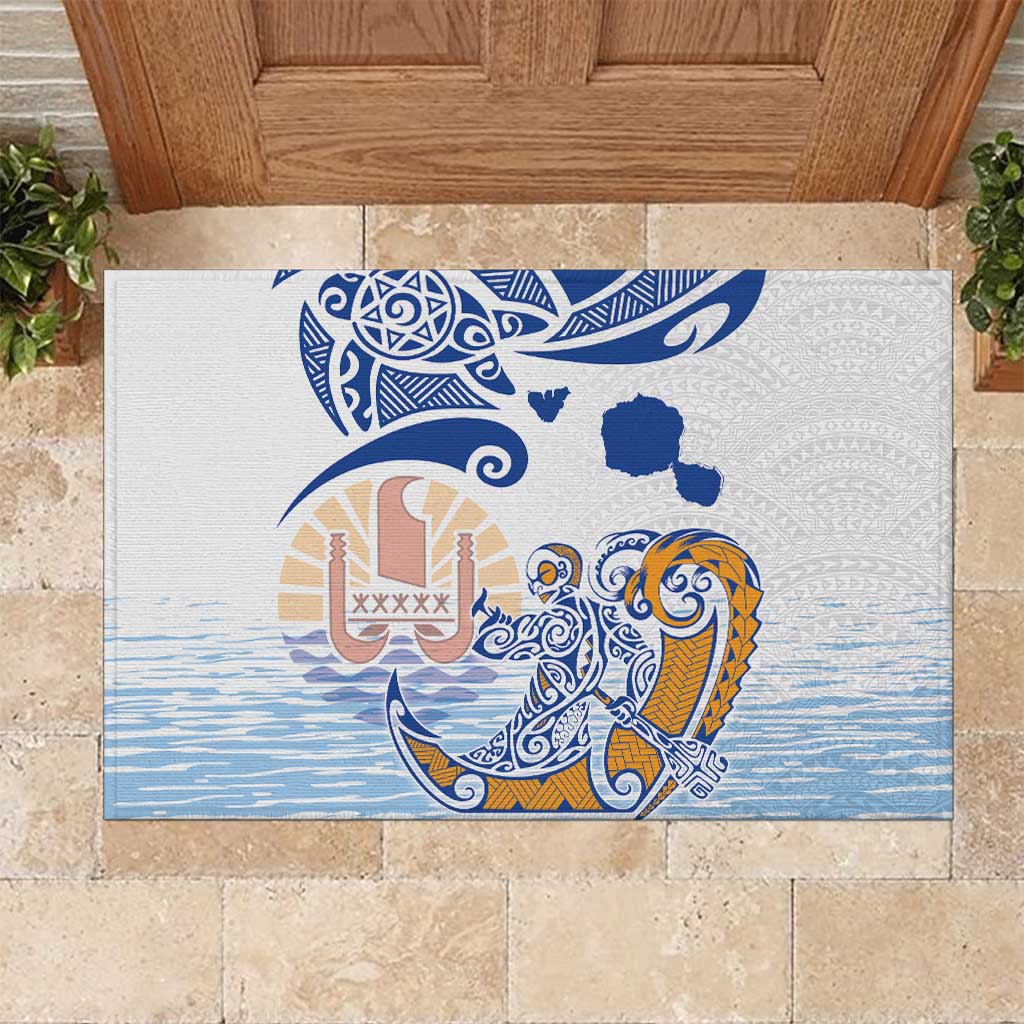 Hawaiki Nui Va'a Solo French Polynesia Rubber Doormat Blue Color