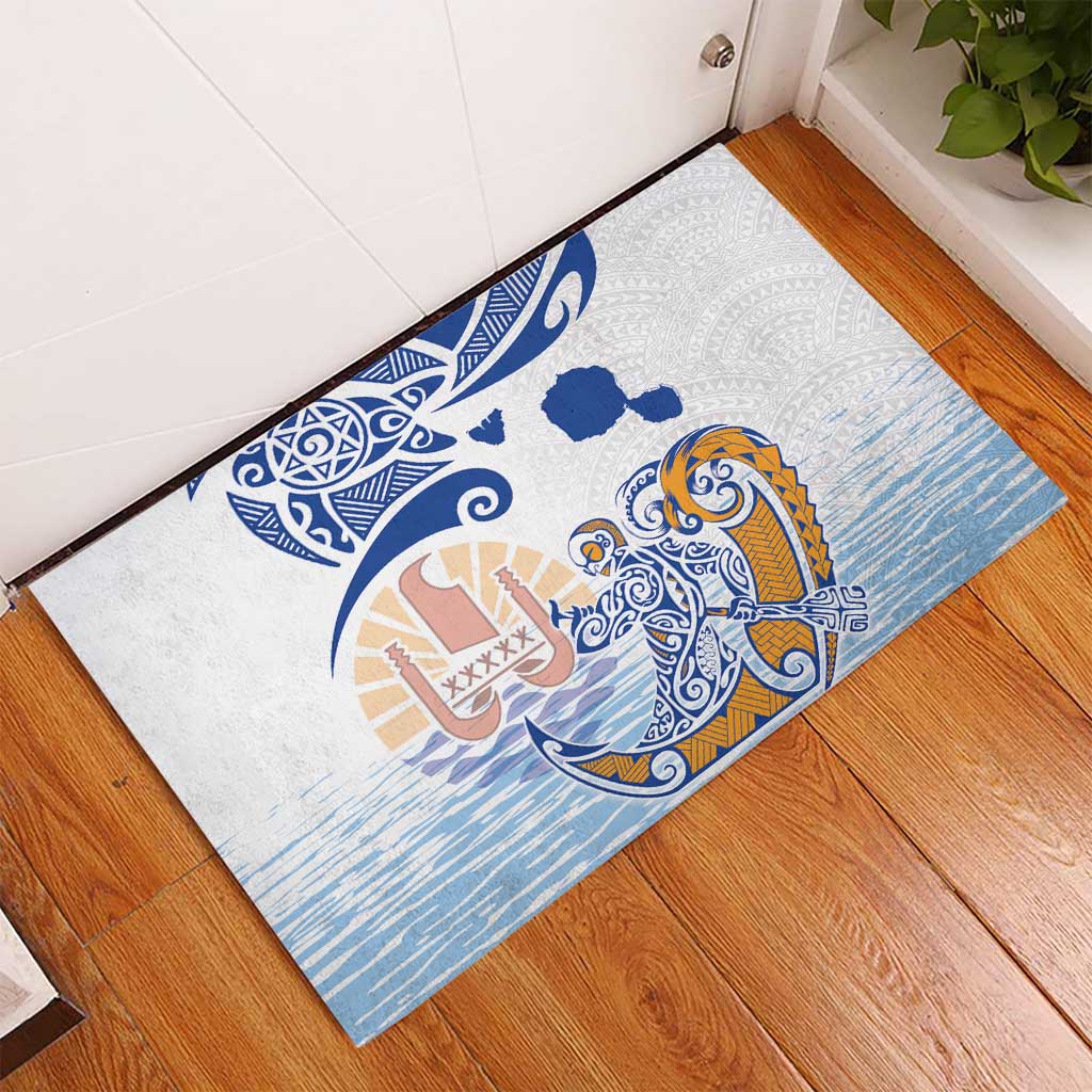 Hawaiki Nui Va'a Solo French Polynesia Rubber Doormat Blue Color LT03 - Polynesian Pride