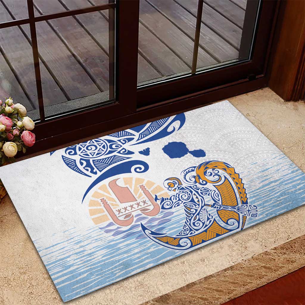 Hawaiki Nui Va'a Solo French Polynesia Rubber Doormat Blue Color LT03 - Polynesian Pride